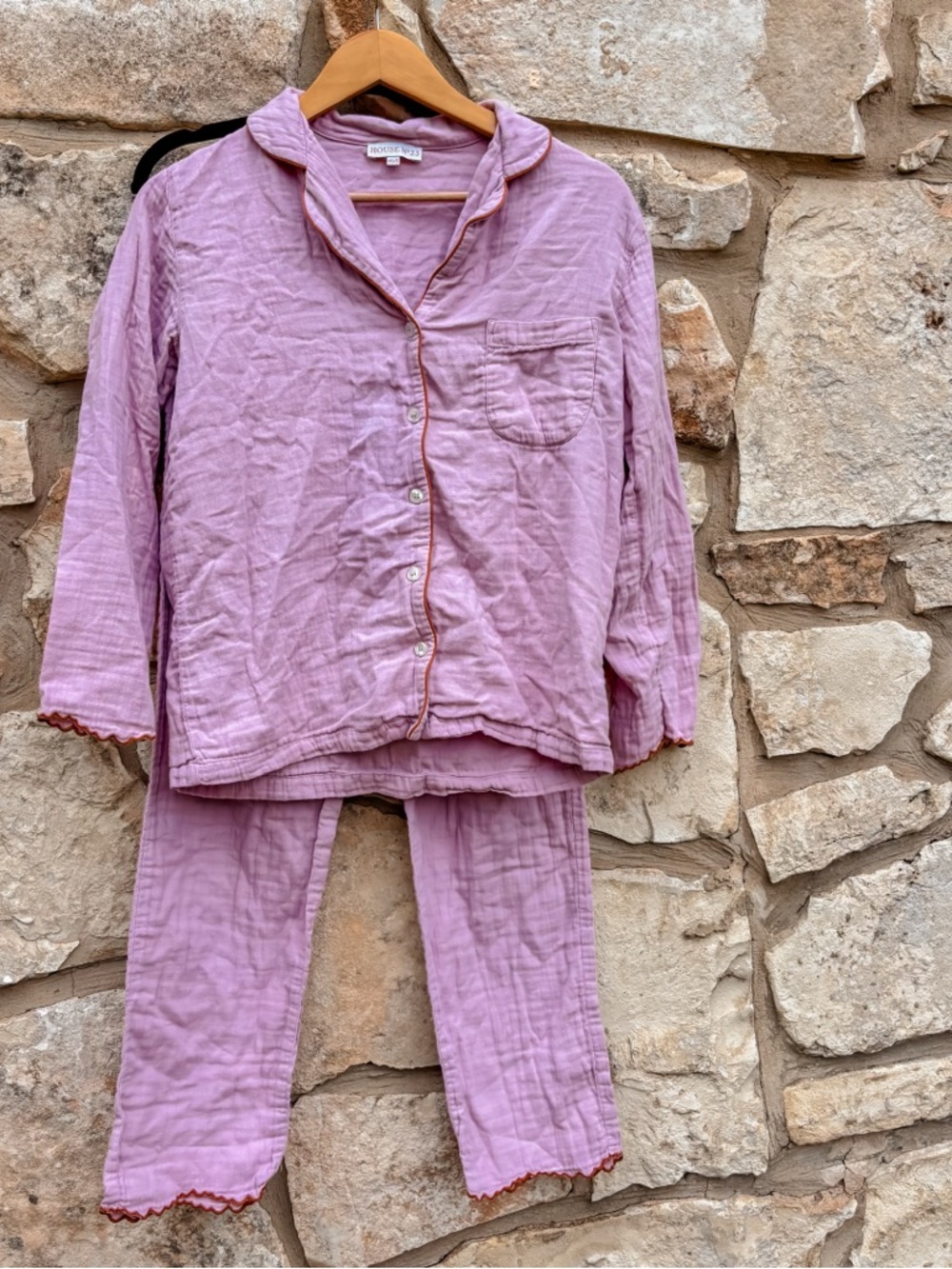 House No.23 ORGANIC COTTON GAUZE ALAIA LONG PAJAMA SET - LILAC size xs/s